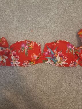 Express Red Floral Bandeau Bikini Top
